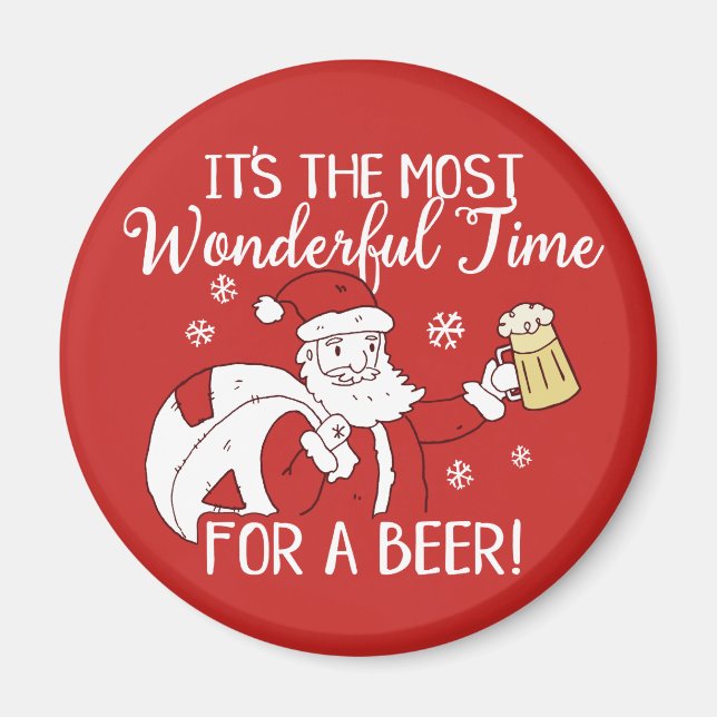 Christmas Most Wonderful Time for a Beer Santa Magnet (Front)