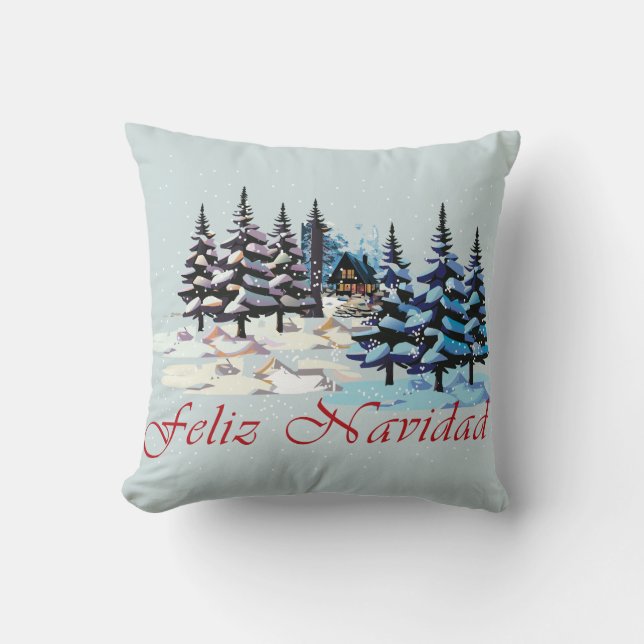 Christmas motif, cabin in the woods, throw pillow (Front)