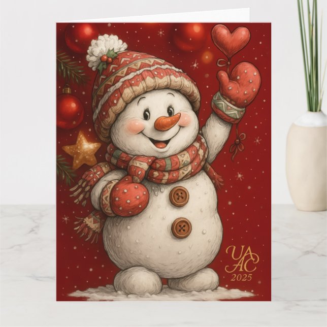 Christmas motif on a red background card (Front)