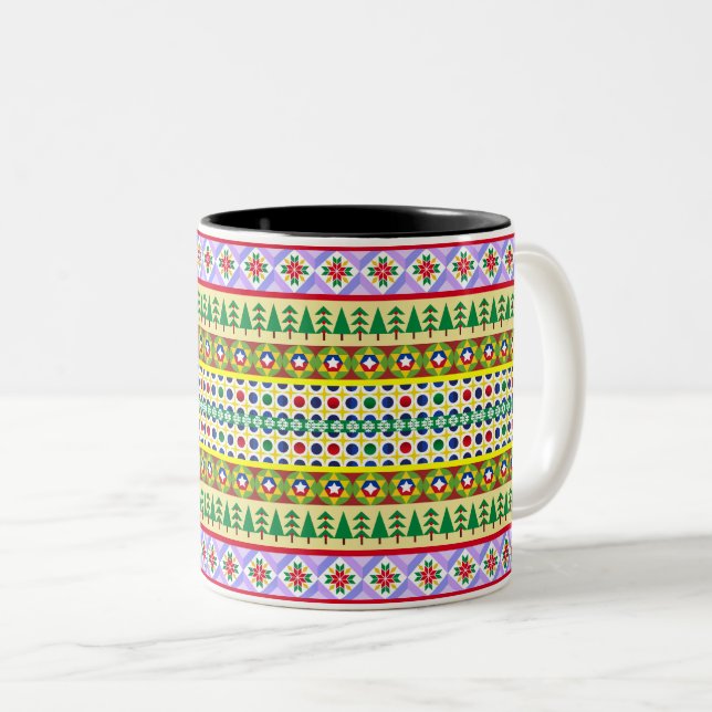Christmas Motif Pattern Two-Tone Coffee Mug (Front Right)