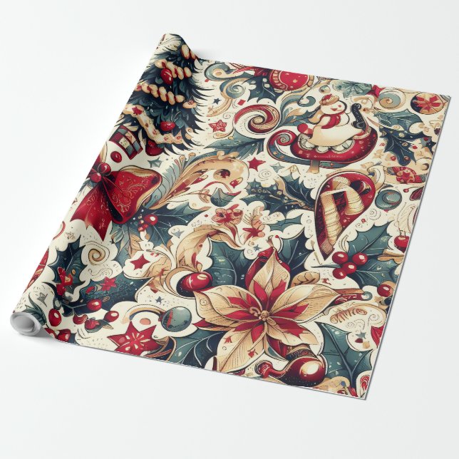 Christmas Motifs Wrapping Paper n3 (Unrolled)