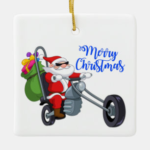 christmas motorcycle santa ceramic ornament