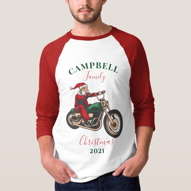 Christmas Motorcyclist Family Matching Personalise T-Shirt (Front)