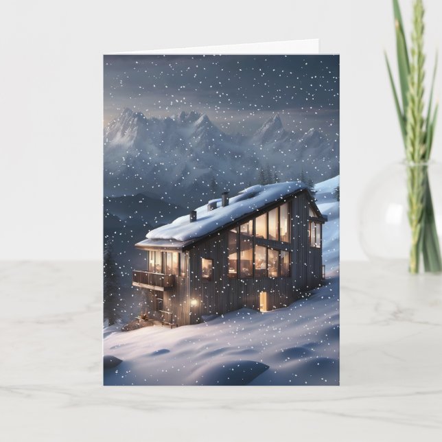 Christmas Mountain Cabin Holiday Card (Front)