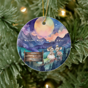 Christmas Mountain Watercolor Newlywed Couple Ceramic Tree Decoration