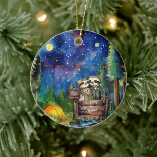 Christmas Mountain Watercolor Newlywed Couple Ceramic Tree Decoration