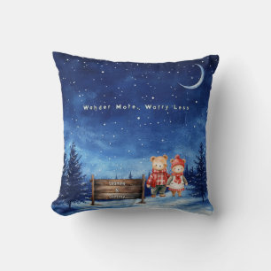 Christmas Mountain Watercolor Newlywed Couple Cushion