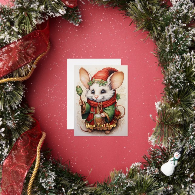Christmas Mouse 3 Foil Holiday Postcard (Insitu)