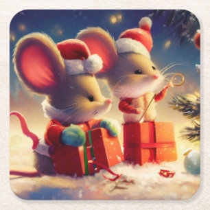 Christmas Mouse 3 Square Paper Coaster