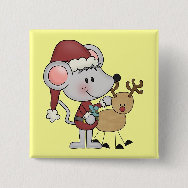 Christmas Mouse and 15 Cm Square Badge (Front)