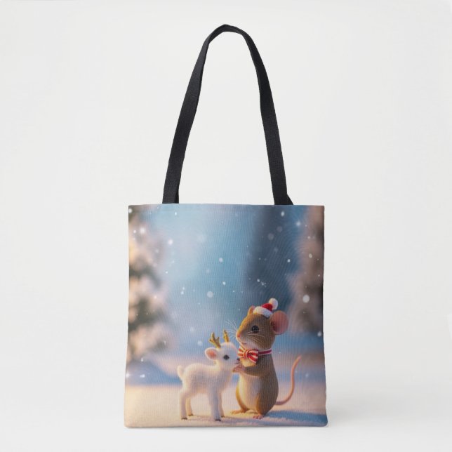 Christmas Mouse and Lamb Tote Bag (Front)