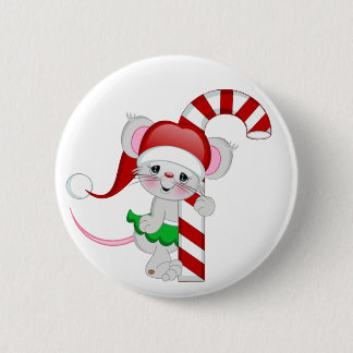 Christmas Mouse Candy Cane 6 Cm Round Badge