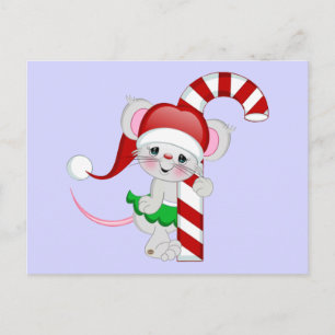 Christmas Mouse Candy Cane Holiday Postcard