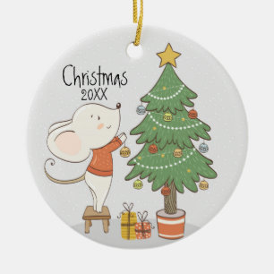 Christmas Mouse Ceramic Tree Decoration