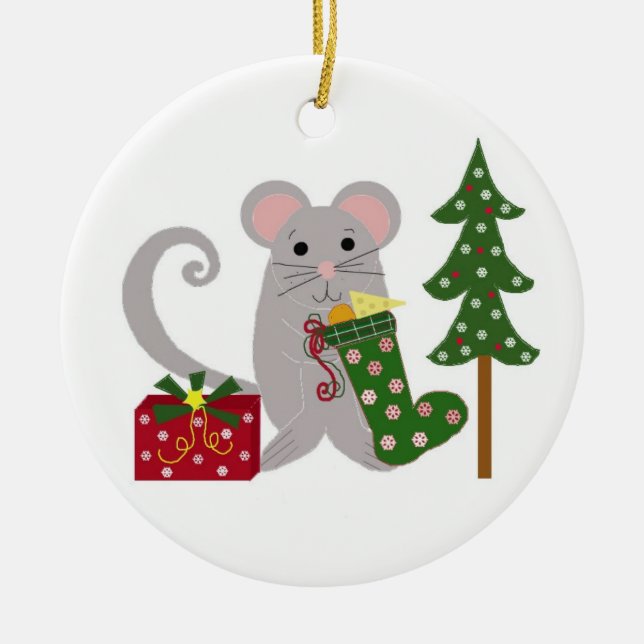 Christmas Mouse Ceramic Tree Decoration (Front)