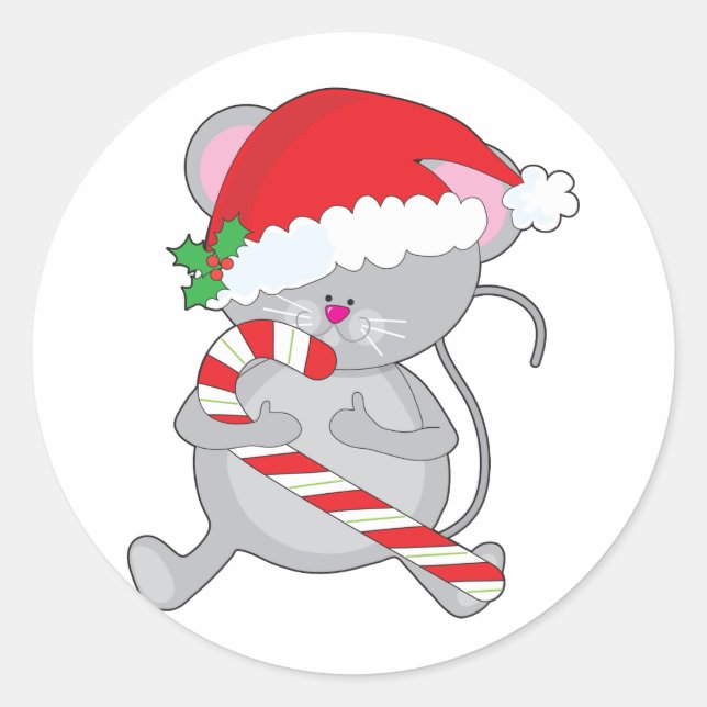 Christmas mouse classic round sticker (Front)