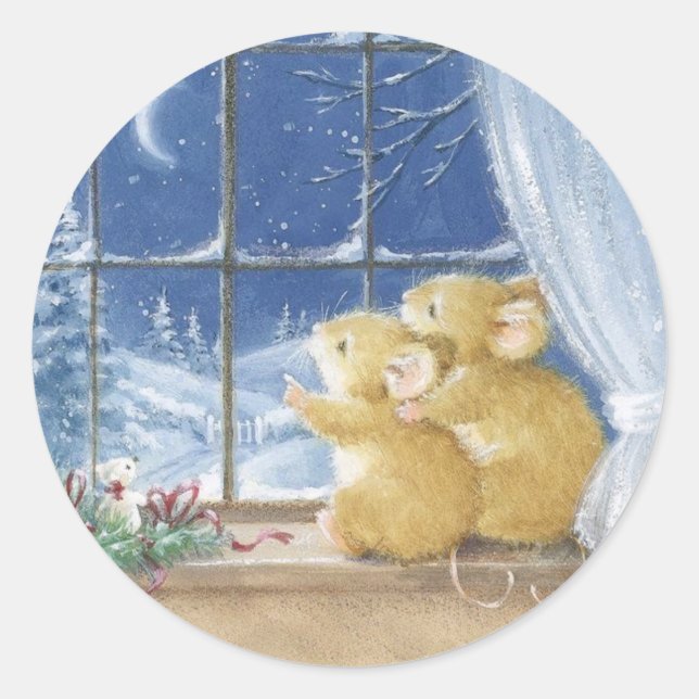 Christmas mouse  classic round sticker (Front)