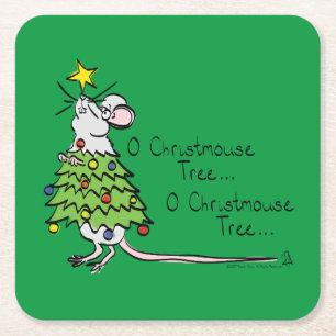 Christmas Mouse Cute Funny Holiday Square Paper Coaster