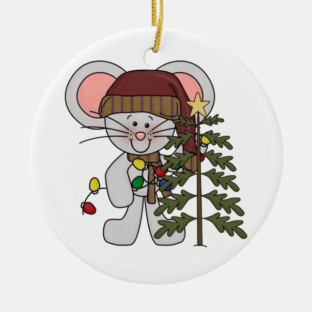 Christmas Mouse Decorating Tree Ceramic Tree Decoration (Front)