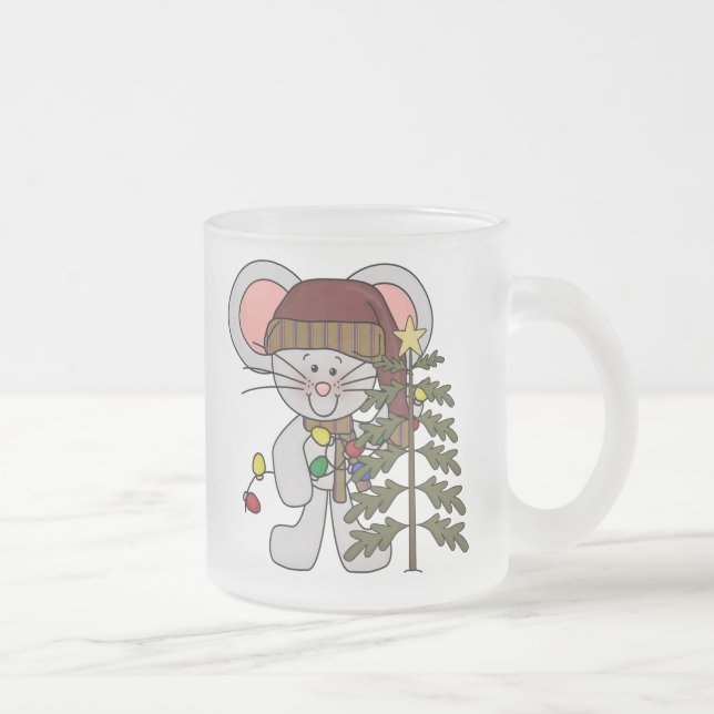 Christmas Mouse Decorating Tree Frosted Glass Coffee Mug (Right)