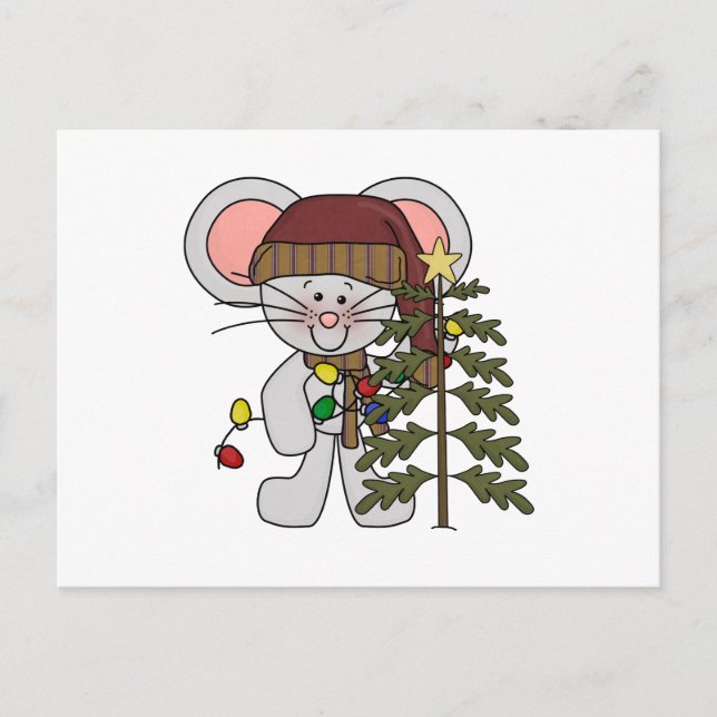 Christmas Mouse Decorating Tree Holiday Postcard (Front)