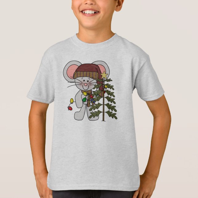 Christmas Mouse Decorating Tree T-Shirt (Front)