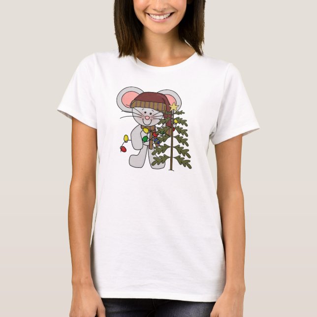 Christmas Mouse Decorating Tree T-Shirt (Front)