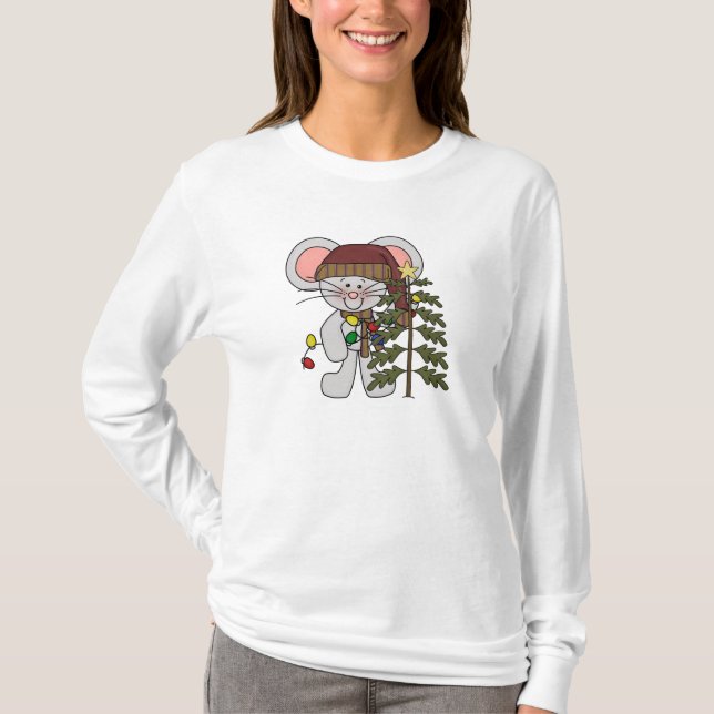 Christmas Mouse Decorating Tree T-Shirt (Front)