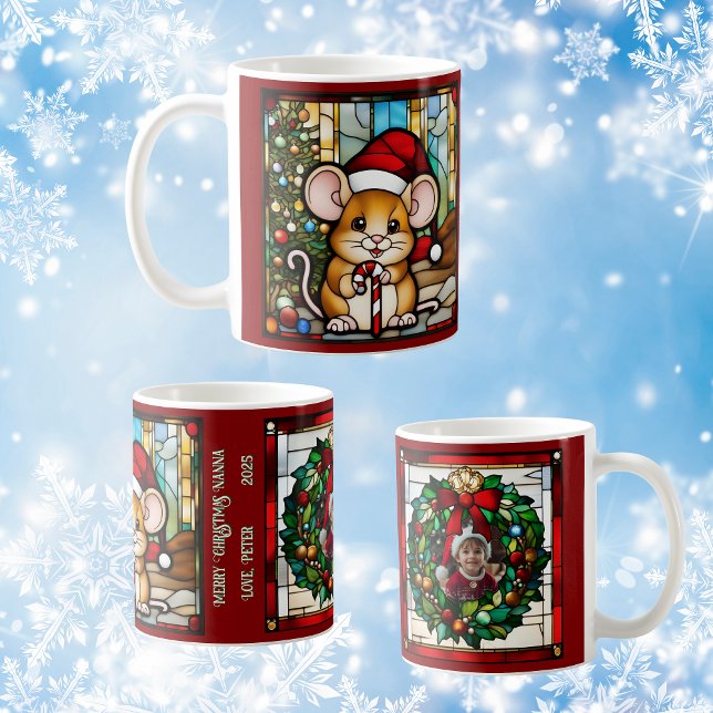 Christmas Mouse Faux Stained Glass Customisable Coffee Mug (Creator Uploaded)