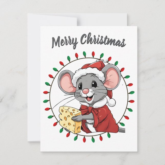 Christmas Mouse Gets the Cheese Greeting Card (Front)