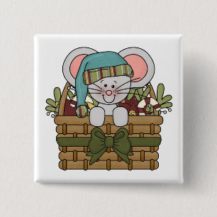 Christmas Mouse in Basket 15 Cm Square Badge