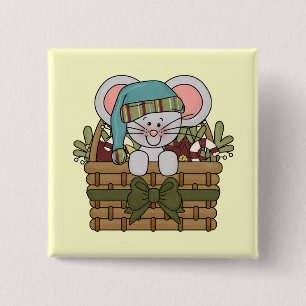Christmas Mouse in Basket 15 Cm Square Badge