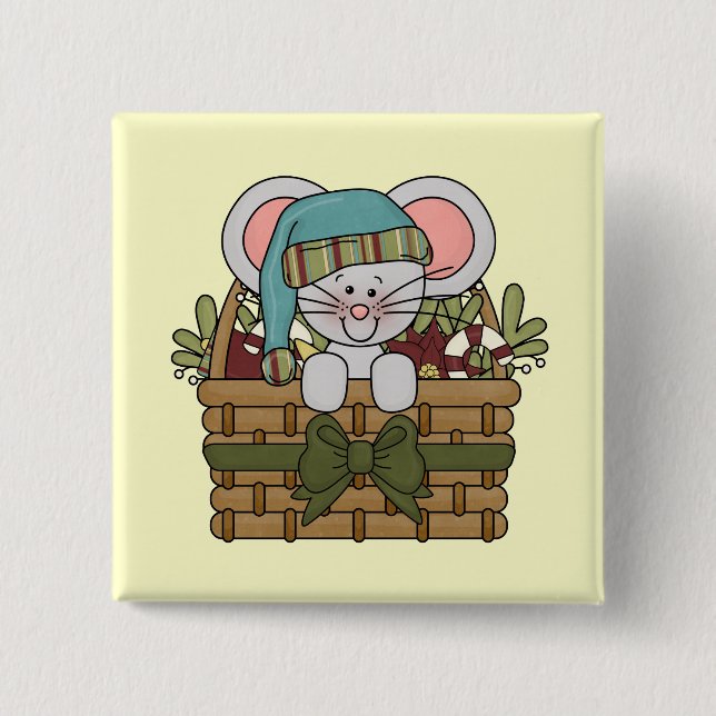 Christmas Mouse in Basket 15 Cm Square Badge (Front)