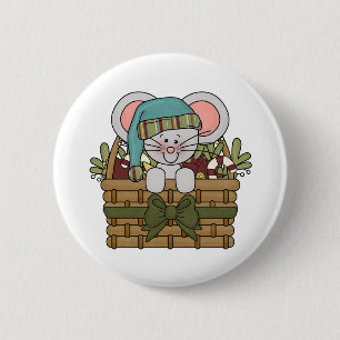 Christmas Mouse in Basket 6 Cm Round Badge