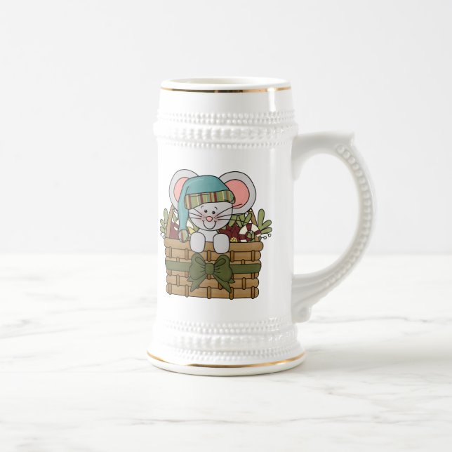 Christmas Mouse in Basket Beer Stein (Right)