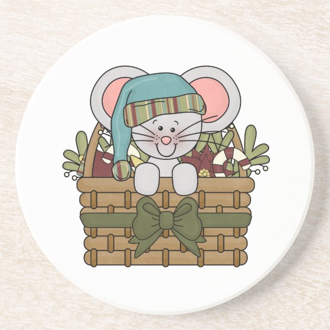 Christmas Mouse in Basket Coaster (Front)