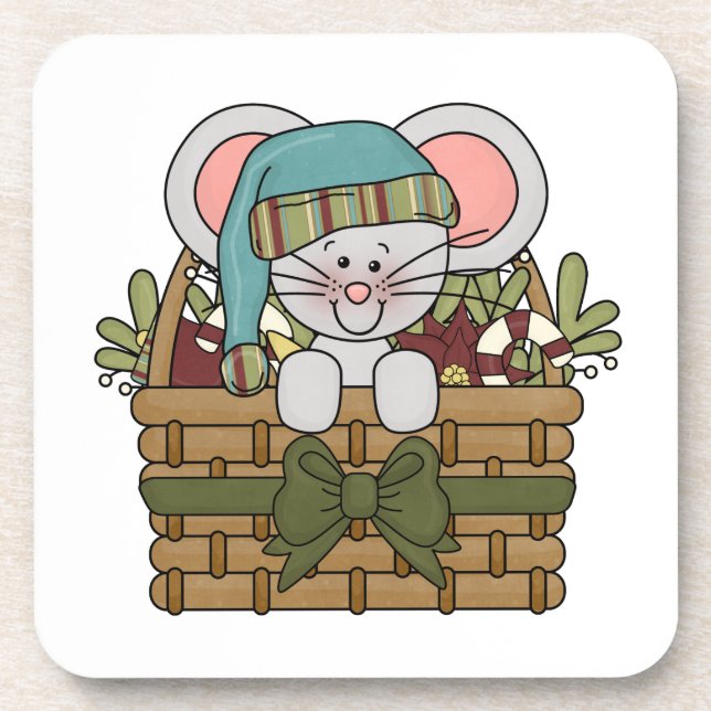 Christmas Mouse in Basket Coaster (Front)