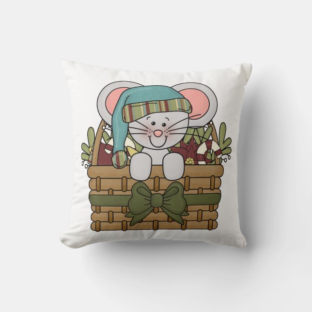 Christmas Mouse in Basket Cushion (Front)