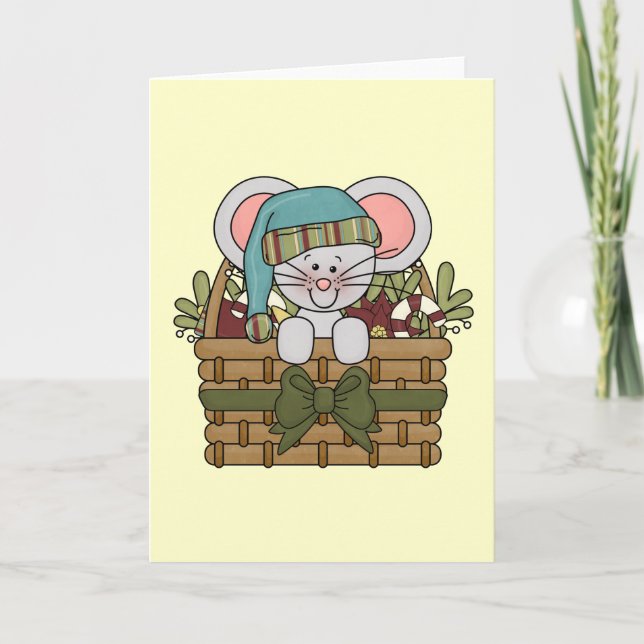 Christmas Mouse in Basket Holiday Card (Front)
