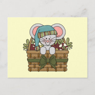 Christmas Mouse in Basket Holiday Postcard