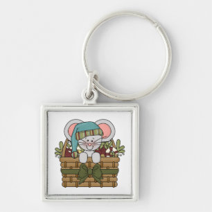 Christmas Mouse in Basket Key Ring