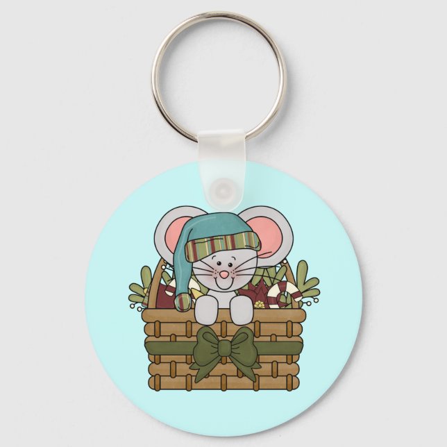 Christmas Mouse in Basket Key Ring (Front)
