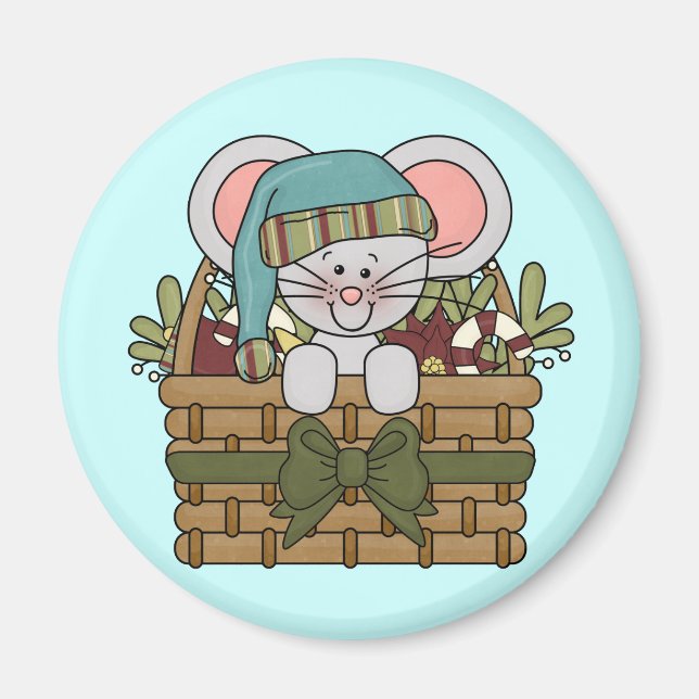 Christmas Mouse in Basket Magnet (Front)