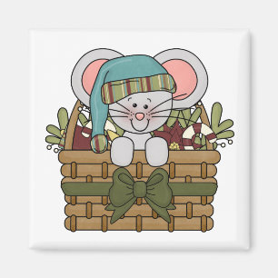 Christmas Mouse in Basket Magnet