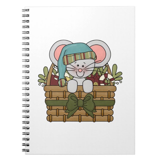 Christmas Mouse in Basket Spiral Notebook (Front)