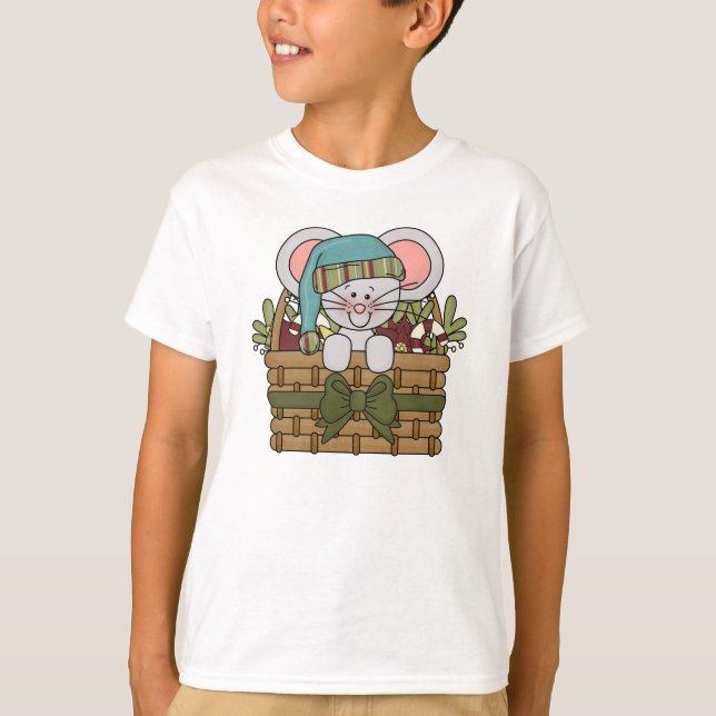 Christmas Mouse in Basket T-Shirt (Front)