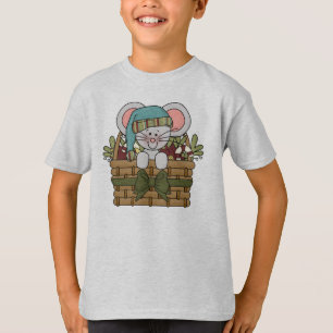 Christmas Mouse in Basket T-Shirt
