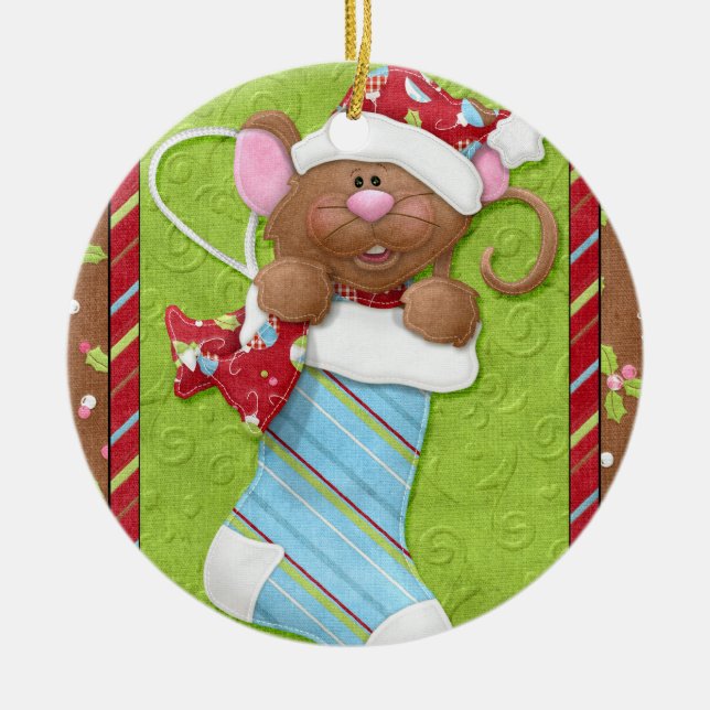 Christmas Mouse in Stocking Ornament (Front)