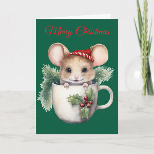 Christmas Mouse in Teacup Holiday Card