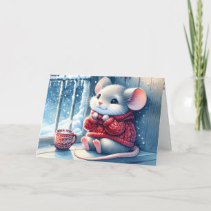 Christmas Mouse In Winter Window  Card